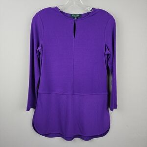 Ralph Lauren Purple Long Sleeve Tunic Top Peplum Sz Petite Xtra Small